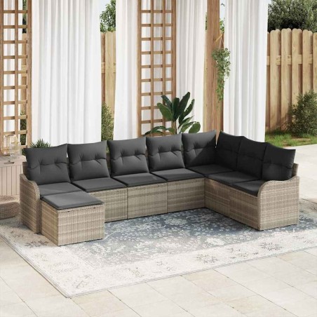 Ensemble de canapé de jardin 8 pcs Gris clair Poly rotin 636564636564