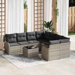 Ensemble de canapé de jardin 9 pcs Gris clair polyrotin 636565636565