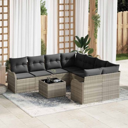 Ensemble de canapé de jardin 9 pcs Gris clair polyrotin 636565636565