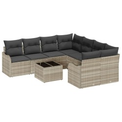 Ensemble de canapé de jardin 9 pcs Gris clair polyrotin 636565636565