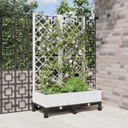 Bac de jardin avec treillis et roues Blanc 80 x 40 x 131,5 cm 636597636597