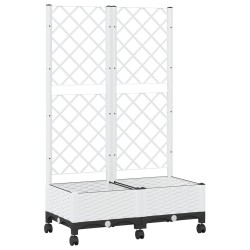 Bac de jardin avec treillis et roues Blanc 80 x 40 x 131,5 cm 636597636597