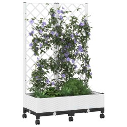 Bac de jardin avec treillis et roues Blanc 80 x 40 x 131,5 cm 636597636597
