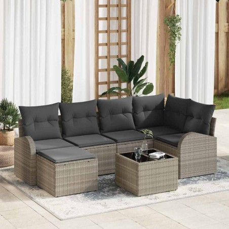 Ensemble de canapé de jardin 7 pcs Gris clair polyrotin 636619636619
