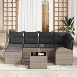 Ensemble de canapé de jardin 7 pcs Gris clair polyrotin 636619636619