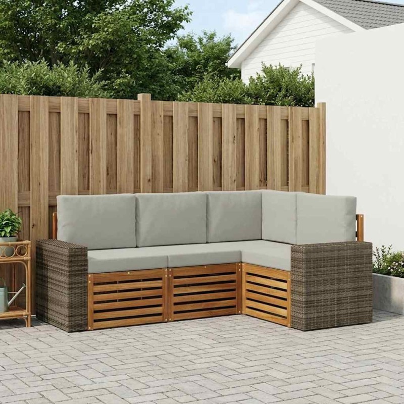 Ensembles de canapés avec coussin 4 pcs Bois d'Acacia Massif 636629636629