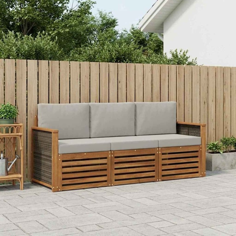 Ensembles de canapés avec coussin 3 pcs Bois d'Acacia Massif 636639636639