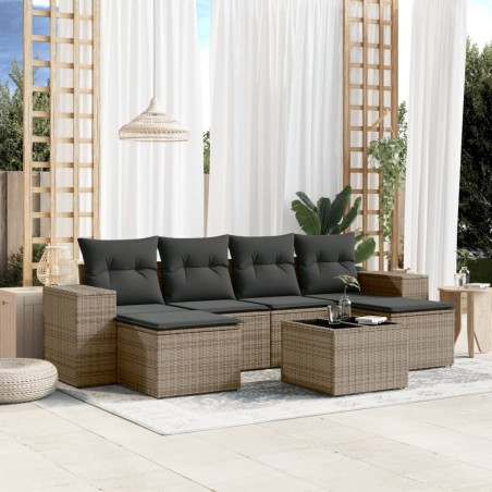 Salon de jardin avec coussins 7 pcs gris résine tressée 636648636648