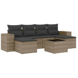 Salon de jardin avec coussins 7 pcs gris résine tressée 636648636648