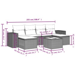 Salon de jardin avec coussins 7 pcs gris résine tressée 636648636648