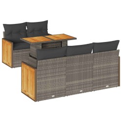 Salon de jardin avec coussins 6 pcs gris résine tressée acacia 636663636663
