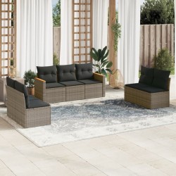 Salon de jardin avec coussins 7 pcs gris résine tressée 636666636666