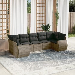 Salon de jardin avec coussins 7 pcs gris résine tressée 636681636681
