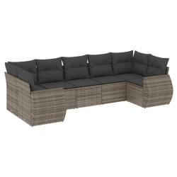 Salon de jardin avec coussins 7 pcs gris résine tressée 636681636681
