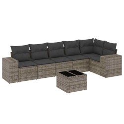 Salon de jardin avec coussins 7 pcs gris résine tressée 636682636682