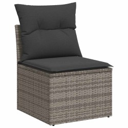 Salon de jardin avec coussins 7 pcs gris résine tressée 636682636682