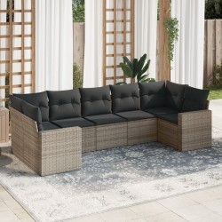 Salon de jardin avec coussins 7 pcs gris résine tressée 636685636685