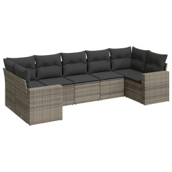 Salon de jardin avec coussins 7 pcs gris résine tressée 636685636685