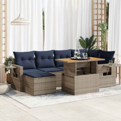 Salon de jardin avec coussins 7 pcs gris résine tressée 636686636686