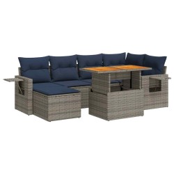Salon de jardin avec coussins 7 pcs gris résine tressée 636686636686