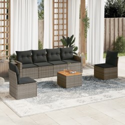 Salon de jardin avec coussins 7 pcs gris résine tressée 636687636687