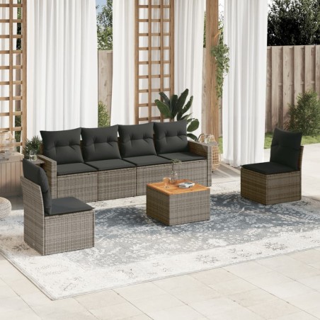 Salon de jardin avec coussins 7 pcs gris résine tressée 636687636687