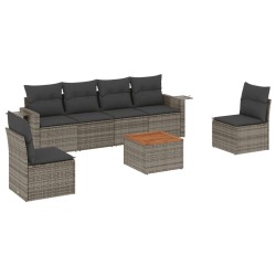 Salon de jardin avec coussins 7 pcs gris résine tressée 636687636687