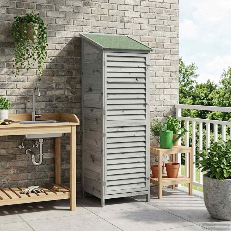 Abri de jardin Gris 59 x 56 x 176 cm Bois de Sapin Massif 636716636716