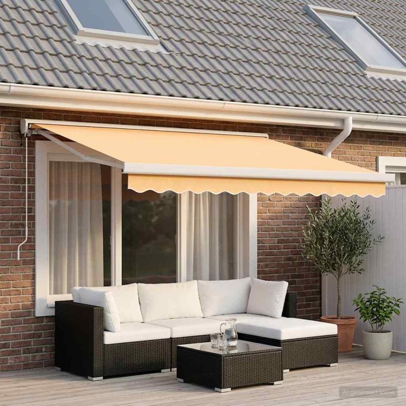 Auvent rétractable Sable 300 x 250 cm Tissu et Métal 636729636729