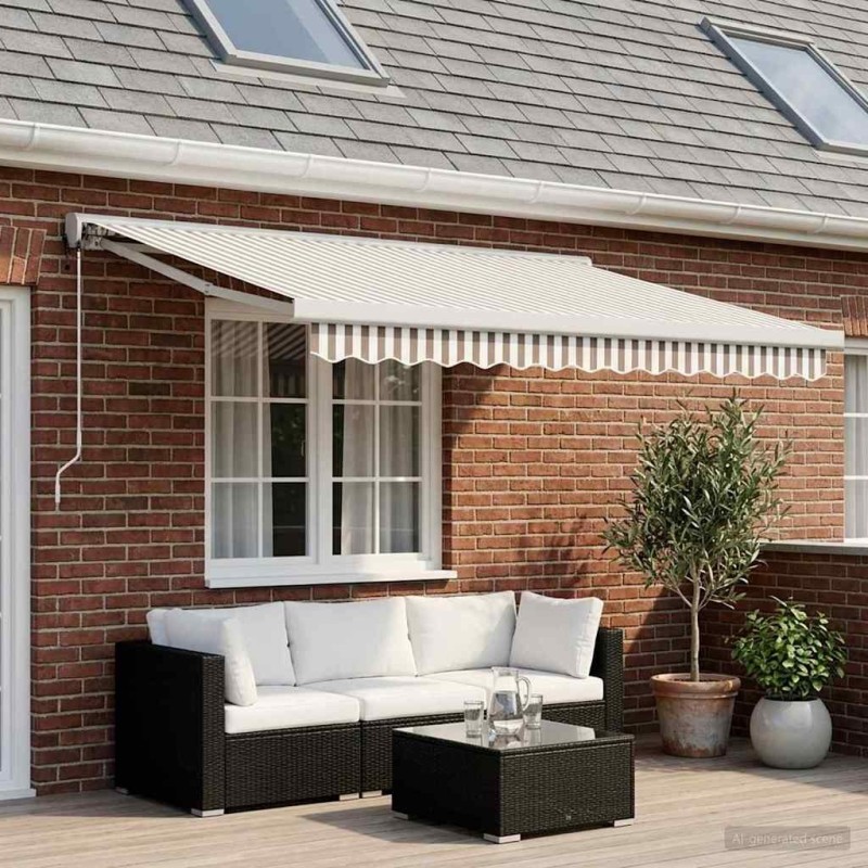 Auvent rétractable Gris clair et blanc 300 x 250 cm 636733636733