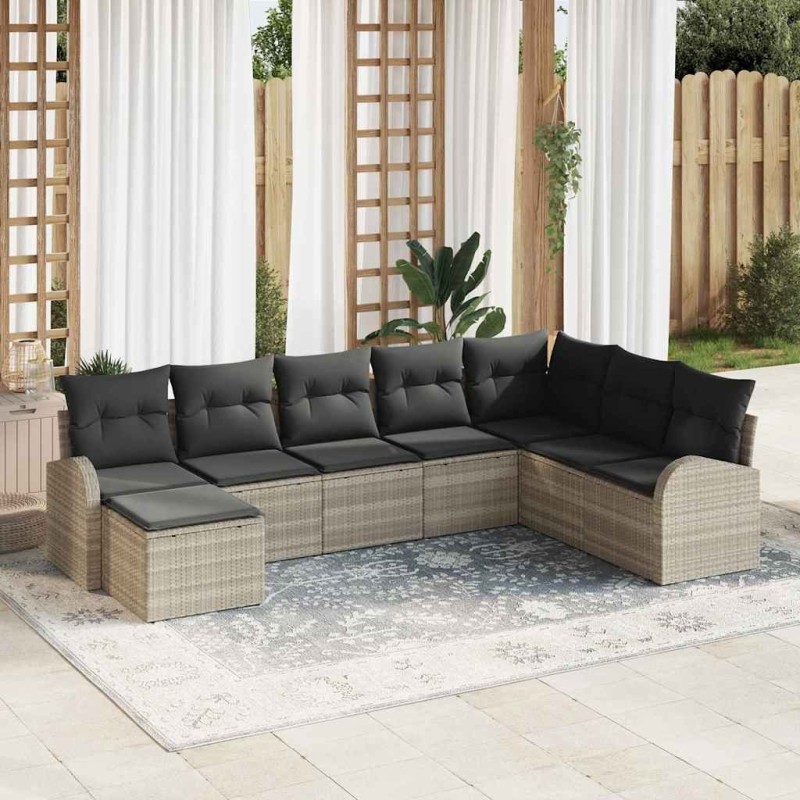 Ensemble de canapé de jardin 8 pcs Gris clair Poly rotin 636750636750