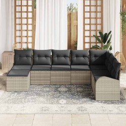 Ensemble de canapé de jardin 8 pcs Gris clair Poly rotin 636750636750