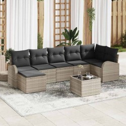 Ensemble de canapé de jardin 8 pcs Gris clair Poly rotin 636751636751