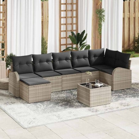 Ensemble de canapé de jardin 8 pcs Gris clair Poly rotin 636751636751