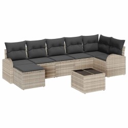 Ensemble de canapé de jardin 8 pcs Gris clair Poly rotin 636751636751