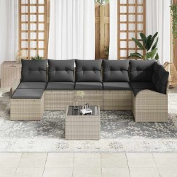 Ensemble de canapé de jardin 8 pcs Gris clair Poly rotin 636751636751