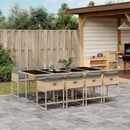 Ensemble à manger de jardin et coussins 9 pcs mélange beige 636755636755