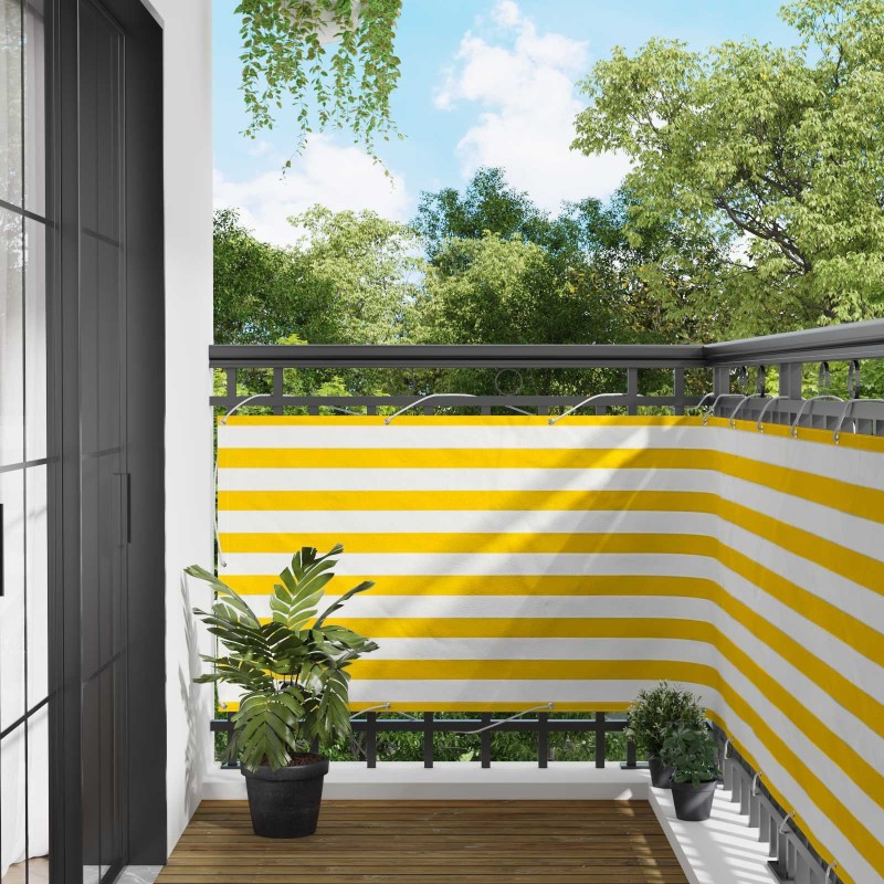 Écran de balcon Jaune et blanc 100 x 400 cm Tissu Oxford 636761636761