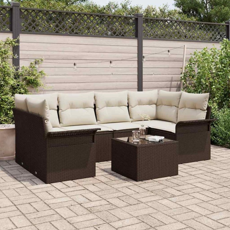 Ensemble de canapé de jardin 7 pcs Marron polyrotin 636763636763