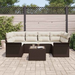 Ensemble de canapé de jardin 7 pcs Marron polyrotin 636763636763