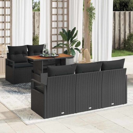 Ensemble de canapé de jardin 6 pcs Noir Poly rotin 636765636765