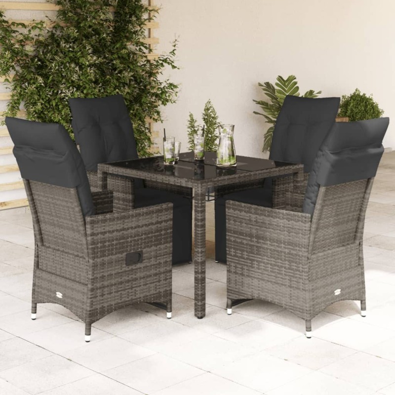 Ensemble de bistro de jardin 5 pcs coussins gris poly rotin 636789636789