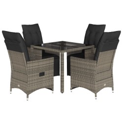 Ensemble de bistro de jardin 5 pcs coussins gris poly rotin 636789636789