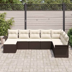 Ensemble de canapé de jardin 8 pcs Marron polyrotin 636790636790