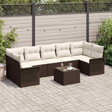 Ensemble de canapé de jardin 8 pcs Marron polyrotin 636794636794