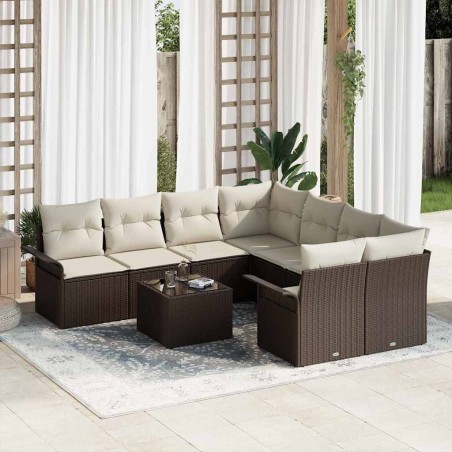Ensemble de canapé de jardin 9 pcs Marron Poly rotin 636795636795