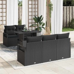 Ensemble de canapé de jardin avec coussin 6 pcs Noir Poly rotin 636797636797