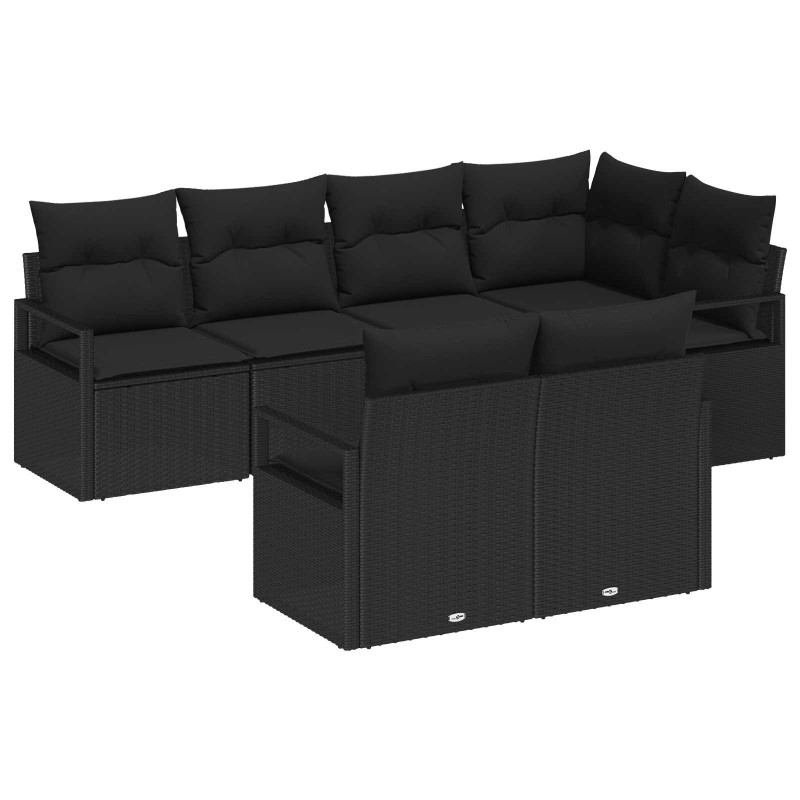 Ensemble de canapé de jardin avec coussin 7 pcs Noir polyrotin 636800636800