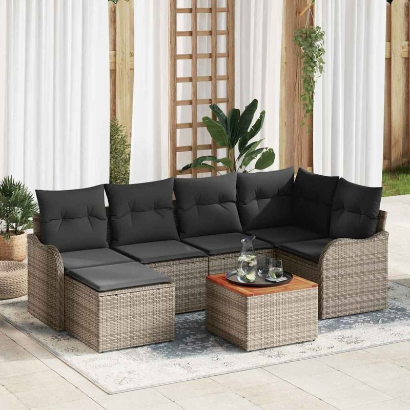 Ensemble de canapé de jardin avec stockage 7 pcs Gris polyrotin 636806636806