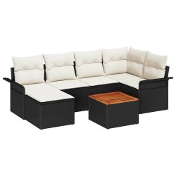 Ensemble de canapé de jardin 7 pcs Noir et Crème polyrotin 636811636811